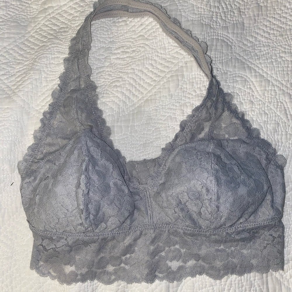 Aerie Light Gray Lace Halter Bralette Medium